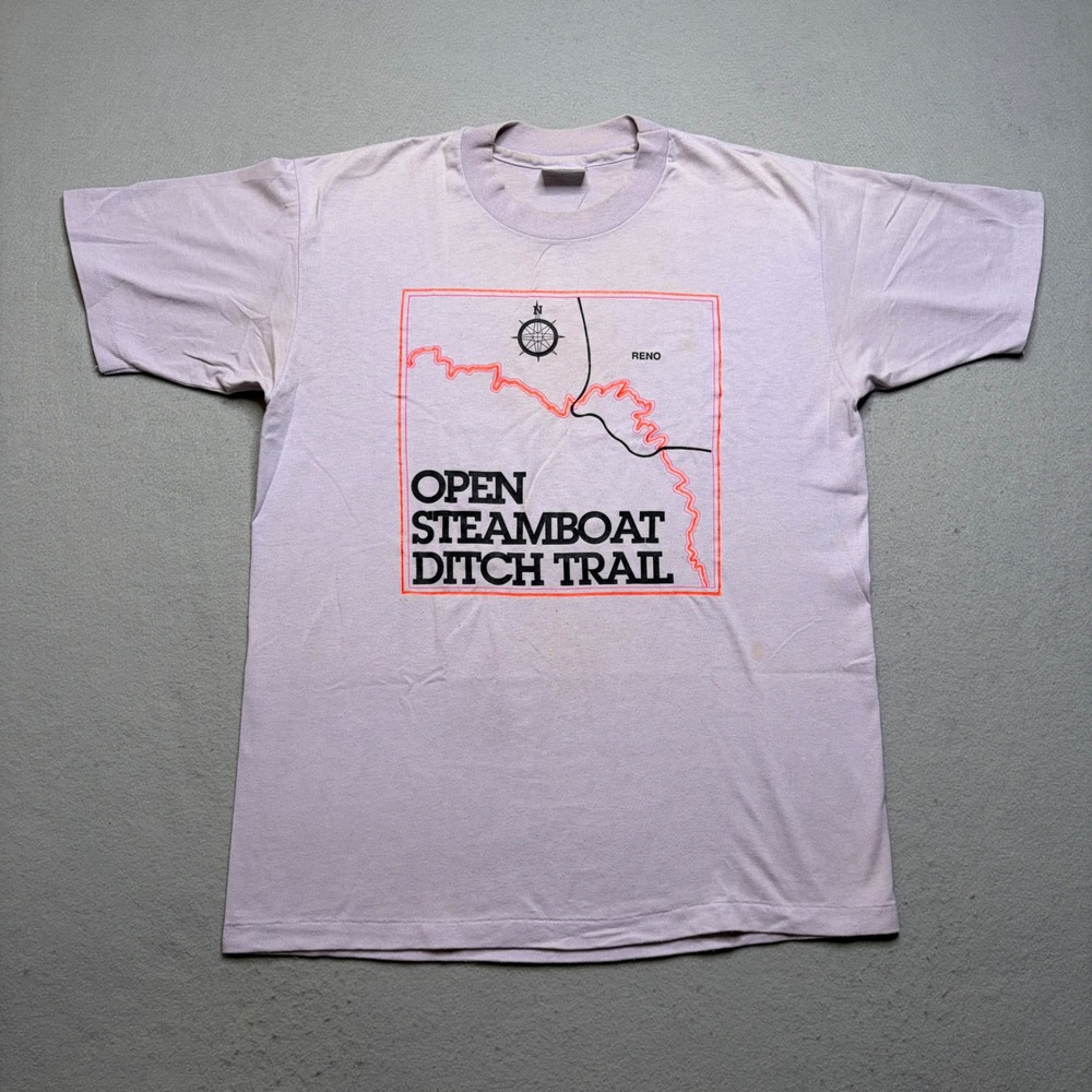 Hanes T-Shirt Mens L Purple Steamboat Ditch Trail Reno Vintage 80s Single Stitch